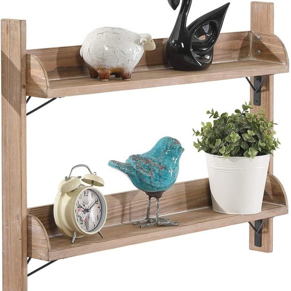 New Rustic  2 Tier Wooden Floating Shelve - Picture 1 of 10